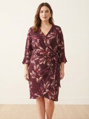 City Chic Plum Floral Wrap Midi Dress